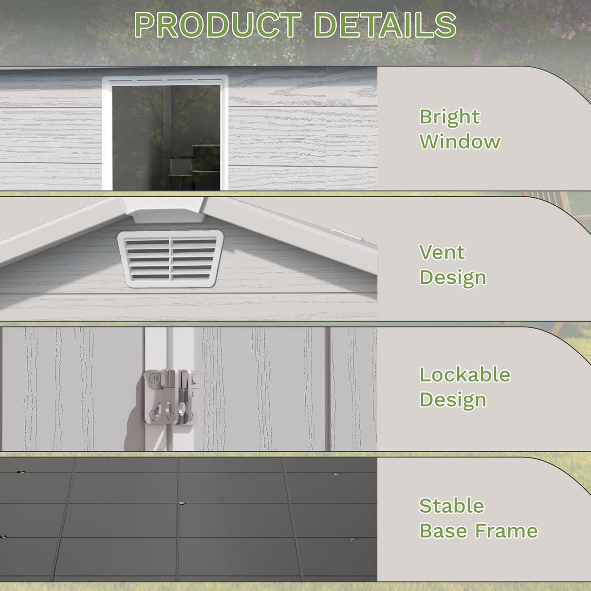 Greesum 6×4FT Plastic Outdoor Storage Shed with Floor, Resin Storaged Sheds with Lockable Double Door, Window & Vents, All-Weather Tool Sheds for Garden, Backyard, Patio, Light Gray Greesum