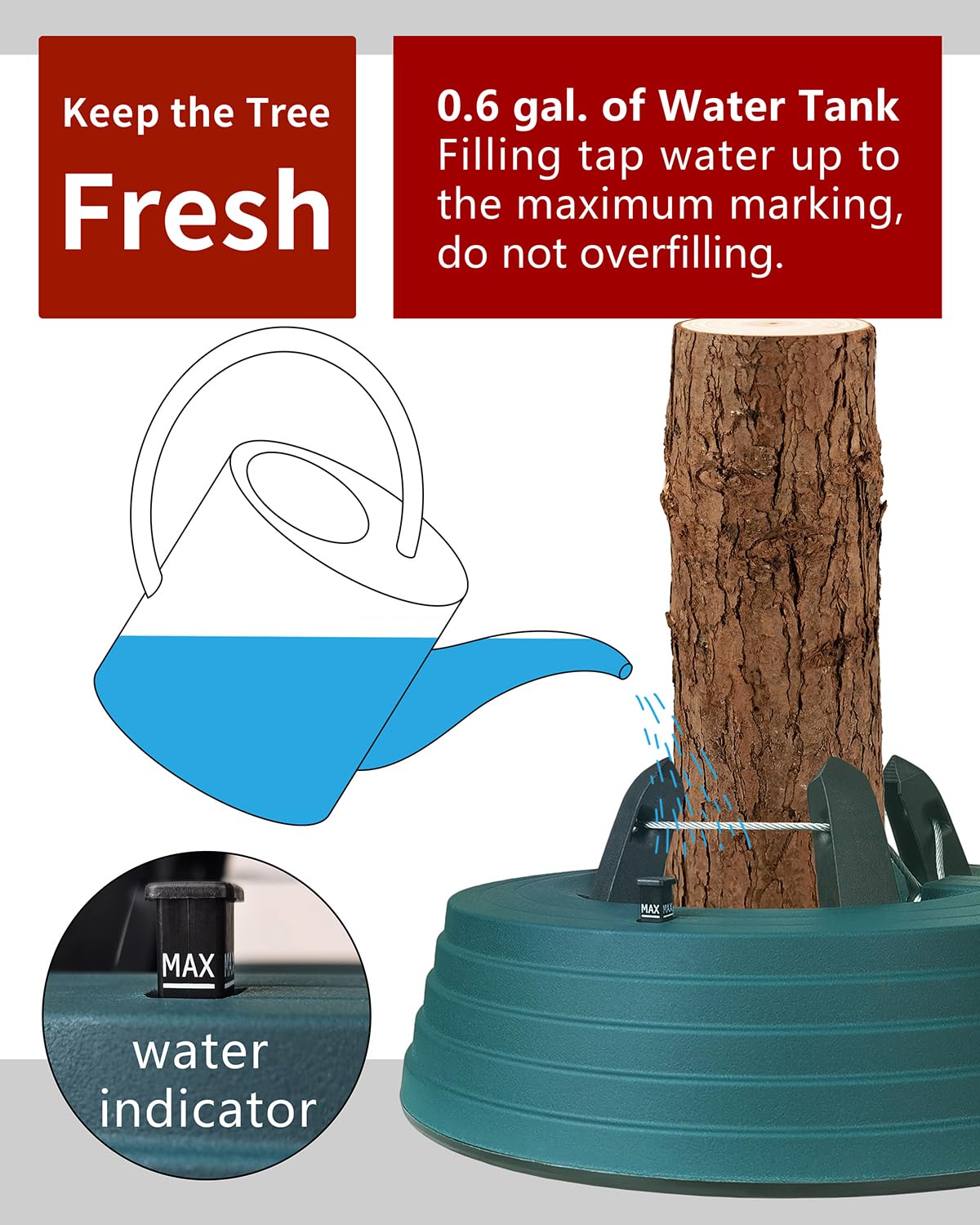 Leejec Christmas Tree Stand with Water Reservoir, Fast Clamped 6 Ft Real Tree with 5.1" Diameter, Water Level Indicator Equipped, No Assembly Required Leejec