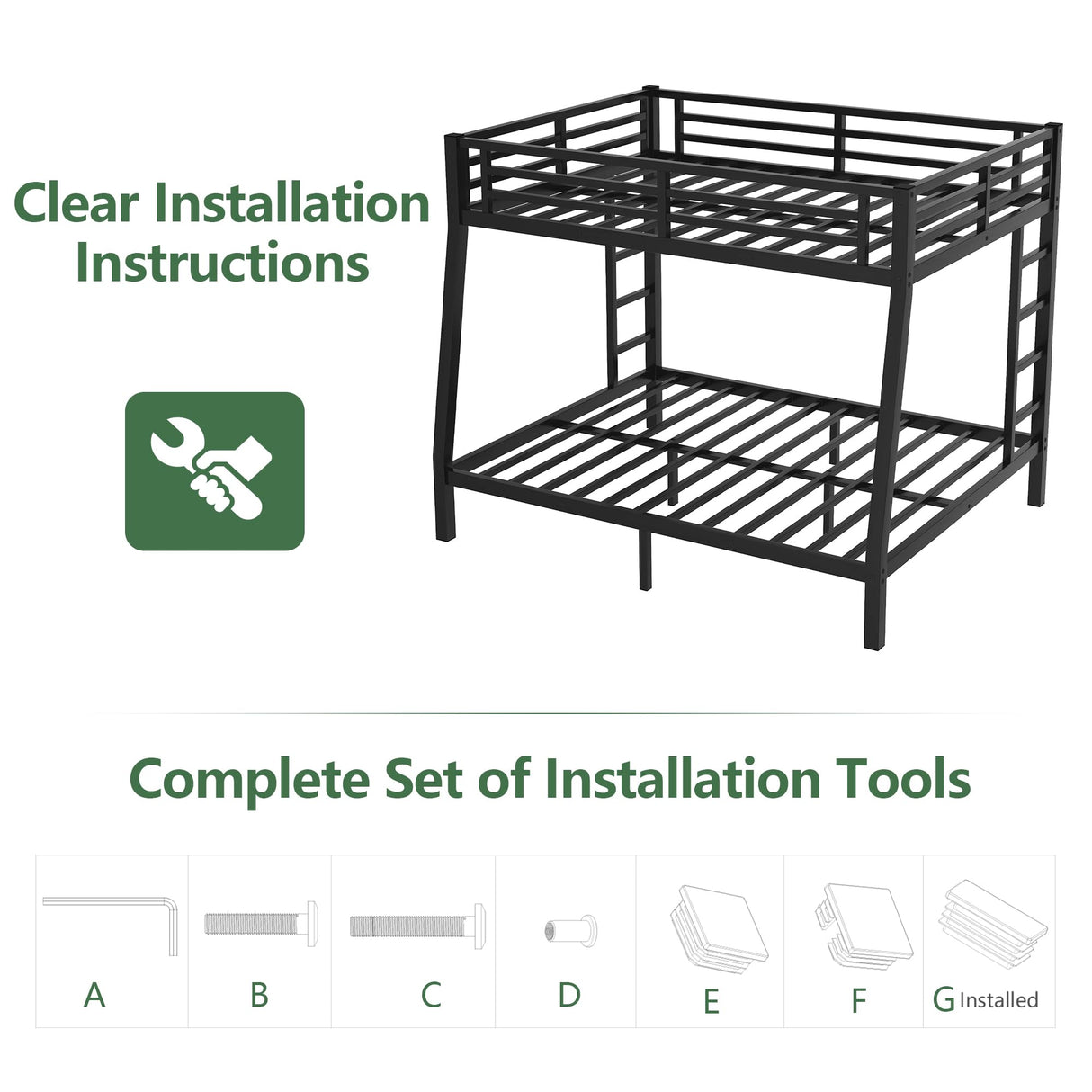 CAPCAEK Heavy Duty Metal Bunk Bed Full XL Over Queen Bunk Bed Frame for Adults, Bunkbeds with 2 Ladder, Noise Free Frames，No Boxing Spring Needed (Under-Bed Clearance 10", Full XL Over Queen Bunk) CAPCAEK