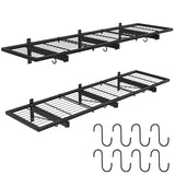 2 Pack Garage Wall Shelves, 46"X 12.5" Garage Shelving Wall Mounted, Heavy Duty Shelf Organizer with 8 Hooks, Black Floating Storage Metal Rack 320 LBS Capacity for Laundry Room, Office, Basement Riciakik
