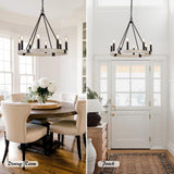 Alolvios D24'' Modern Farmhouse Chandelier, 8 Lights Wagon Wheel Chandeliers for Dining Room Kitchen Living Room Entryway, Rustic Adjustable Height Candle Chandelier Pendant, White Oak Finish Alolvios