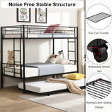 HomJoones Metal Bunk Bed Frame,Twin Over Twin Metal Bunk Bed with Trundle Heavy Duty Twin Size Metal Bunk Beds Frame with 2 Side Ladders Convertible Bunkbed,No Box Spring Needed (White) HomJoones