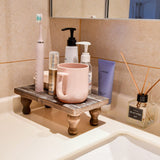 Farmhouse Wooden Riser Decorative Tray with Pedestal Stand Pump Bottle Display Tray for Kitchen Bathroom Counter Rustic Decor Brown Candles Plants Bottle Display Great for Home and Kitchen Decor. OKSQW