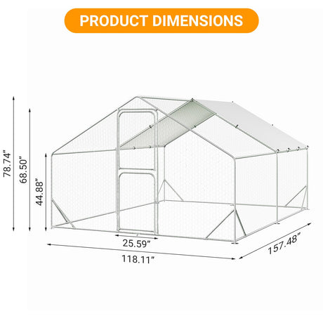 Large Metal Chicken Coop, 9.8 x 13.1x 6.5Ft Walk-in Poultry Cage, Hen House with Reinforcement & Waterproof Cover Chicken Coop Run with Double Lockable Doors for Outdoor MegaChoice