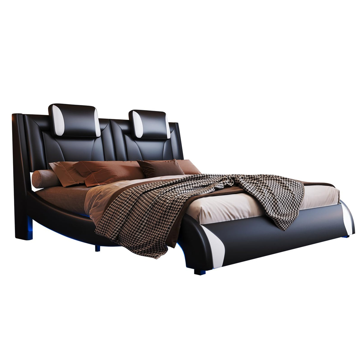 Jocisland Modern Floating Queen Bed Frame with LED Lights and Wave Curve Design in Black Jocisland