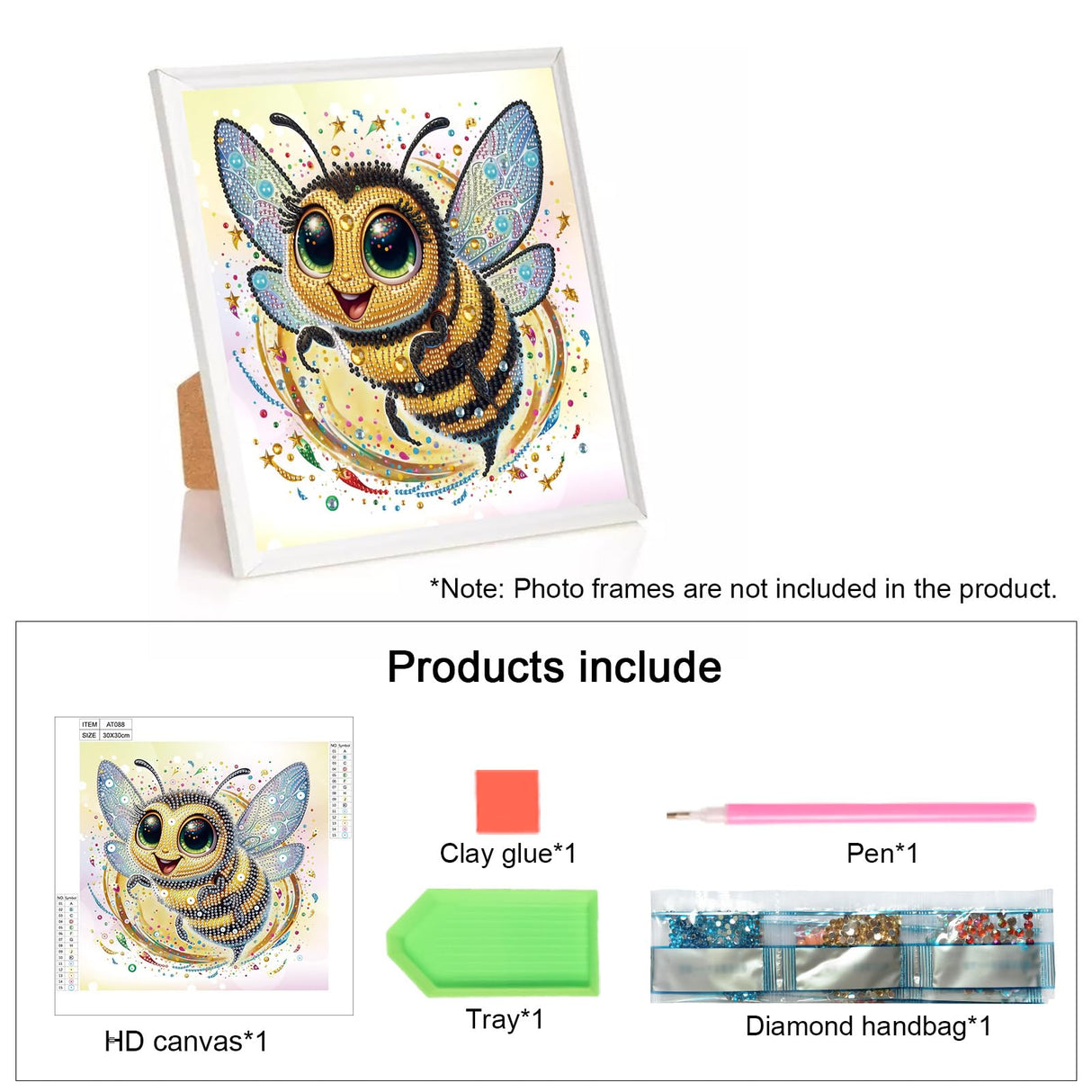 MVVMTOP Diamond Art Painting Kit, DIY Bee 5D Special Shape Crystal Diamond Partial Diamond Art Painting Mosaic Making Craft, Suitable for Home Wall Decor Art Gift, AT088 MVVMTOP