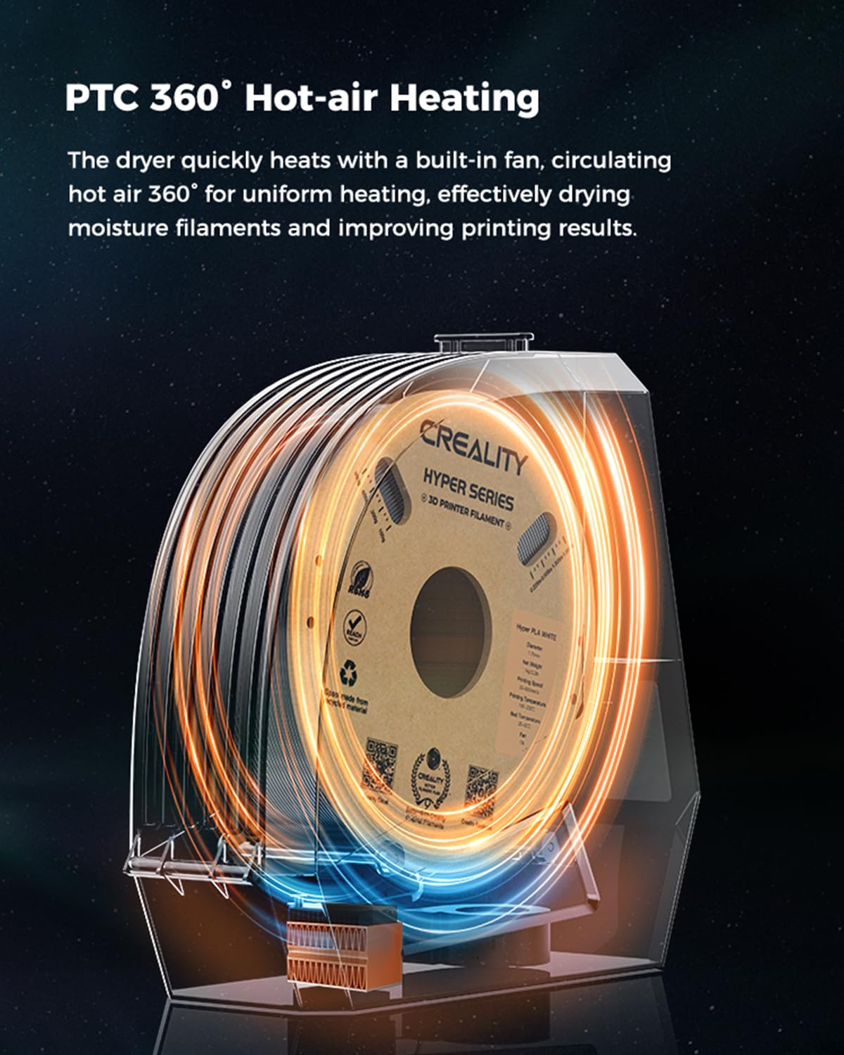 Creality Official Space Pi Filament Dryer, 360° Hot-Air Heating 3D Printer Filament Dryer Box with Fan, Upgraded Filament Dehydrator Storage Box for 1.75/2.85mm PLA PETG ABS Nylon PA TPU Creality