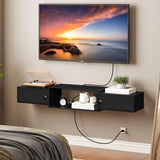 HOOBRO Floating TV Stand with Power Outlets 55", Modern Wall Mounted Media Console Shelf with Doors, Entertainment Center for Under TV Storage, for Living Room, Bedroom, Black BK11UDS01 HOOBRO