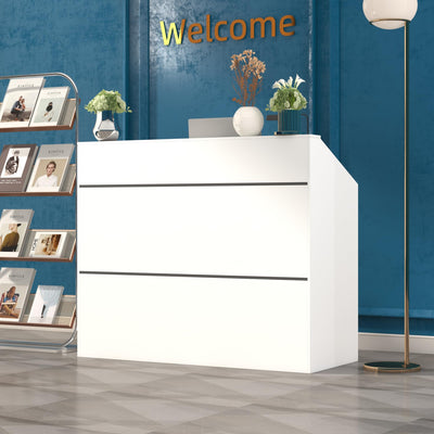 ECACAD Reception Desk with Counter, Office Desk with Modern Pattern, Retail Checkout Counter Table for Clinic Lobby Salon Office, White