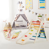 HOMMOW 7-in-1 Pikler Triangle Set with Cushion, Wooden Pikler Triangle Climbing Set with Arch, Ramp & Ladder, Large Foldable Montessori Jungle Gym, Indoor Climbing Toys for Toddlers-Rainbow HOMMOW