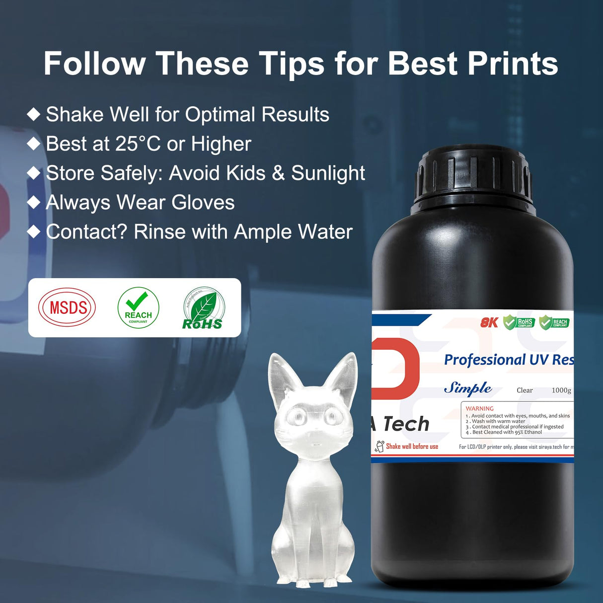 Siraya Tech Simple Water Washable 3D Printer Resin - Low Odor, Easy to Print, High Precision 405nm LCD UV-Curing Aqua Resin - Ideal for 8K Capable LCD, DLP 3D Printers - Tough and Clear (1kg) Siraya Tech