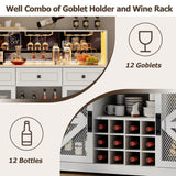 Gyfimoie Farmhouse Wine Bar Cabinet with LED Lights, Kitchen Coffee Bar Cabinet with Acrylic Mirror, Wine & Glass Rack, Storage Shelves and 3 Drawers (Signle Hutch) Gyfimoie