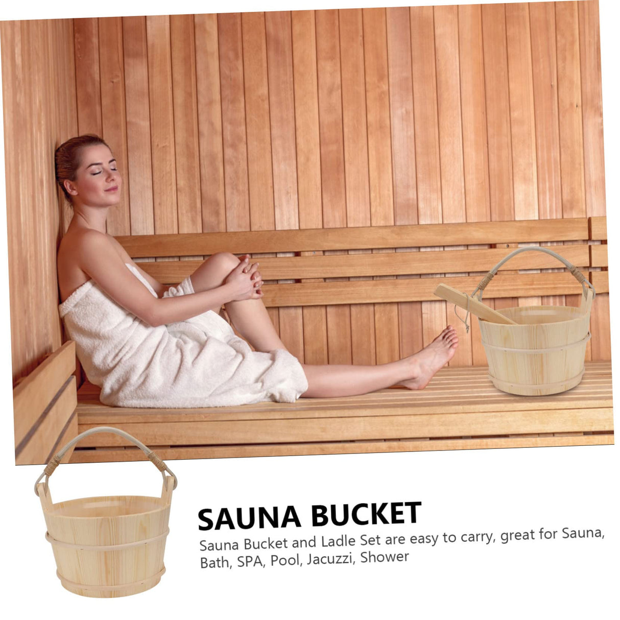 CAXUSD 1set Sauna Barrel Sauna Pail and Ladle Shower Bucket Bath Wood Sauna Bucket Spa Foot Bucket Sauna Bathing Sauna Bucket Handmade Sauna Bucket Long Handle Dry Steam Room Wooden CAXUSD