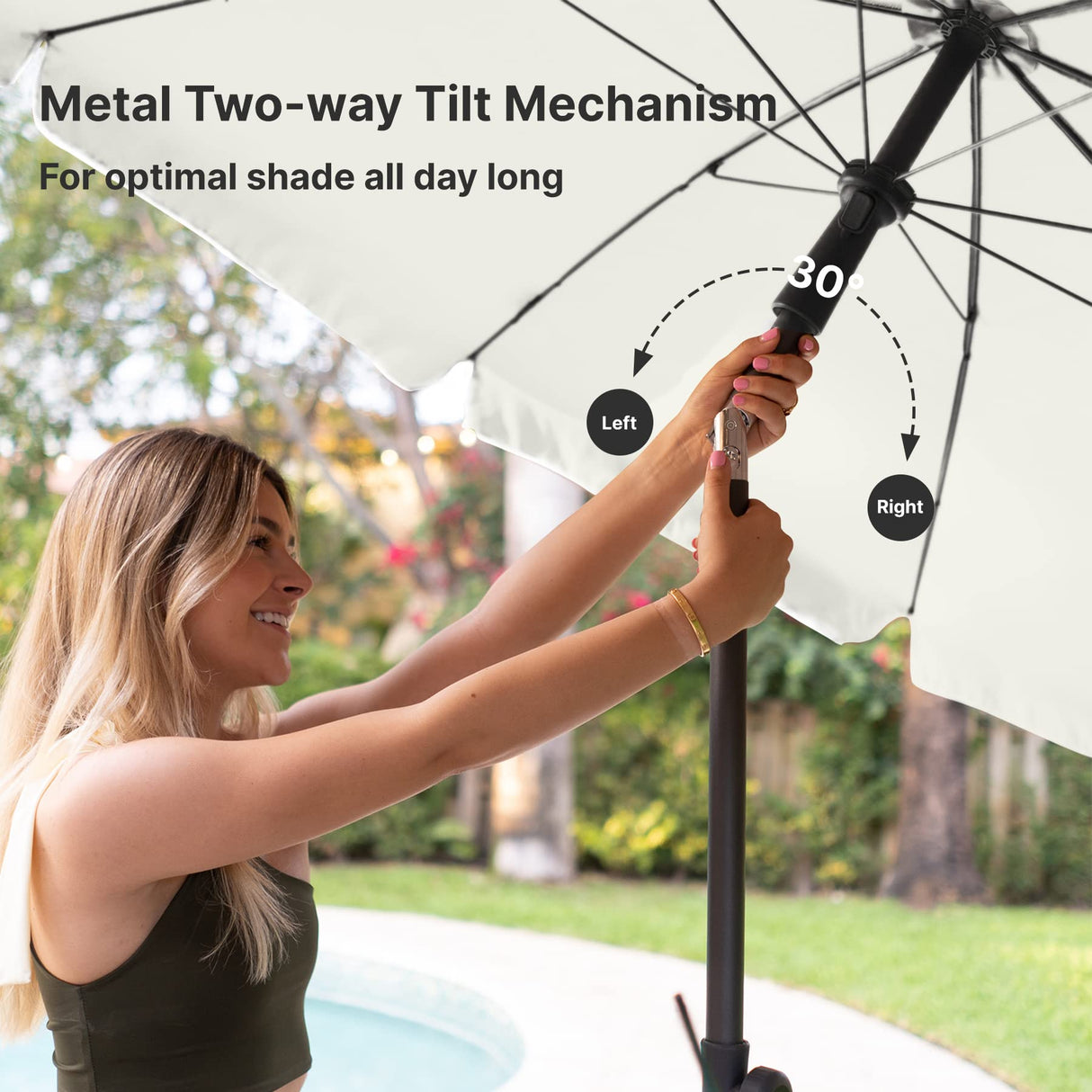 AMMSUN Patio Umbrella, 6.5 ft Outdoor Table Umbrella with Tilt Steel Pole, UPF50+ Protection, Great for Outdoor Garden Backyard, Elegant White AMMSUN