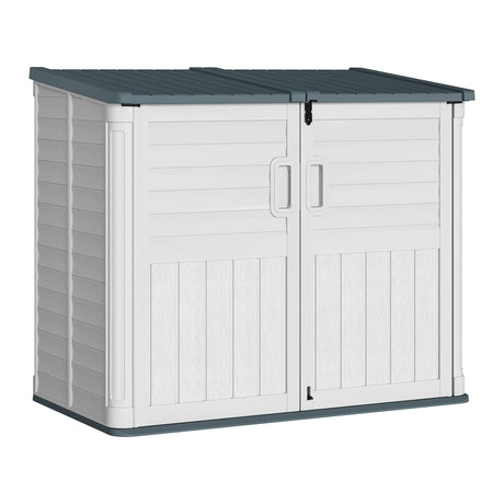 Greesum Outdoor Resin Storage Shed, 34 Cu.ft Horizontal Outdoor Storage Box Waterproof for Garden, Pool Storage, Garbage Cans, Beige Greesum
