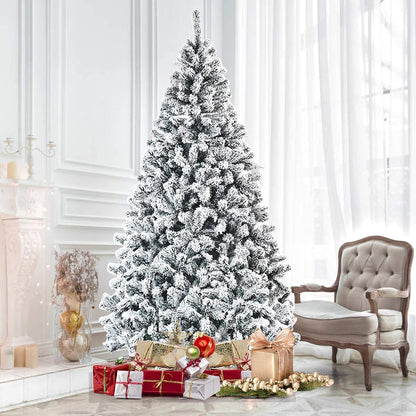 Giantex Artificial Christmas Tree, Premium PVC Xmas Full Tree, Flocked Snow Pine Tree with Solid Metal Stand, Ideal for Indoor and Outdoor (7.5FT)