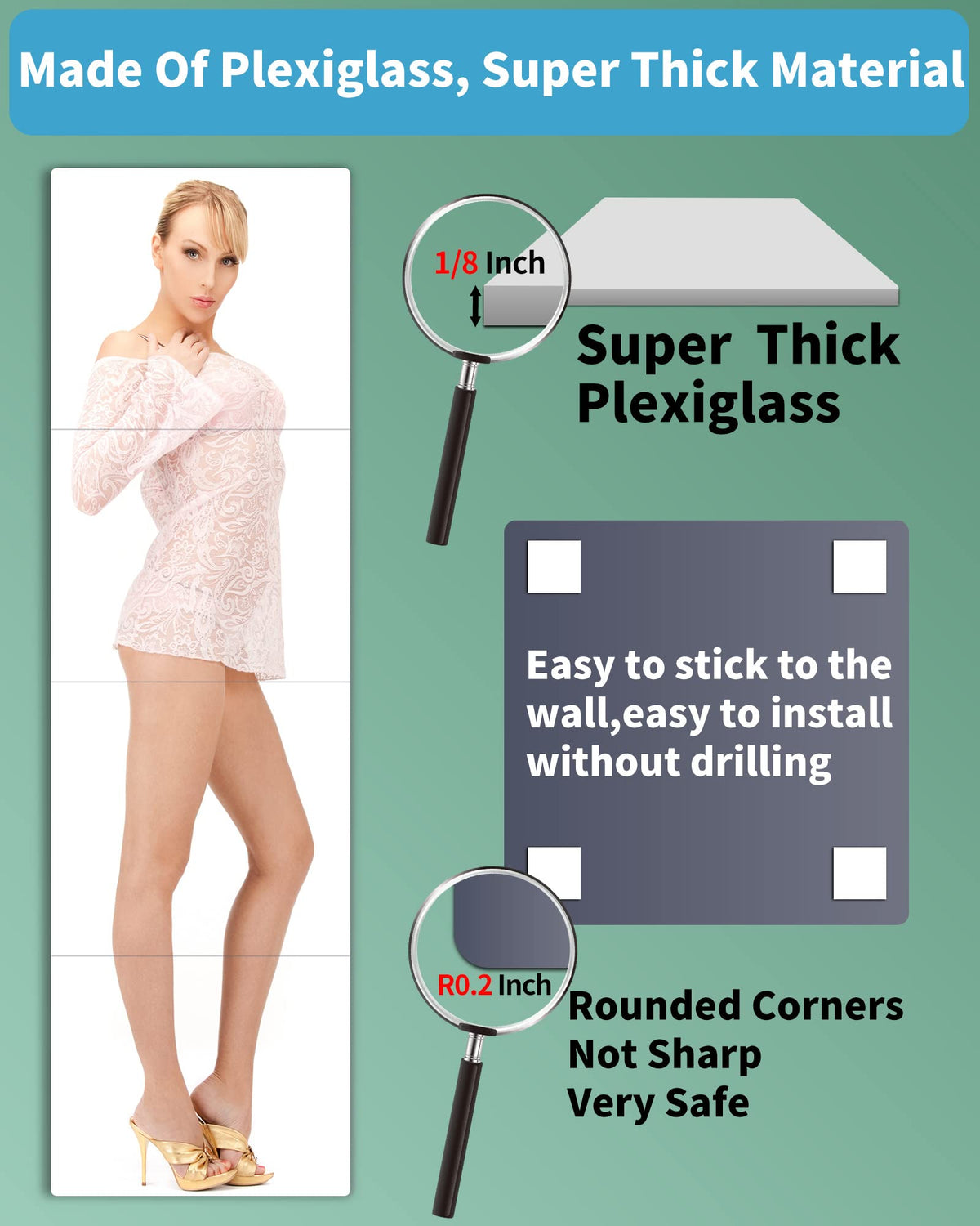 Shatterproof Wall Mirror Full Length for Bedroom, Plexiglass Gym Mirrors For Home, Extra Thick: 0.12 inch, 12 x 12 inch x 4 Pcs, Workout Mirrors Safe for Kids, Over The Door, Long Wall Mounted UNBREAKABL MIRO