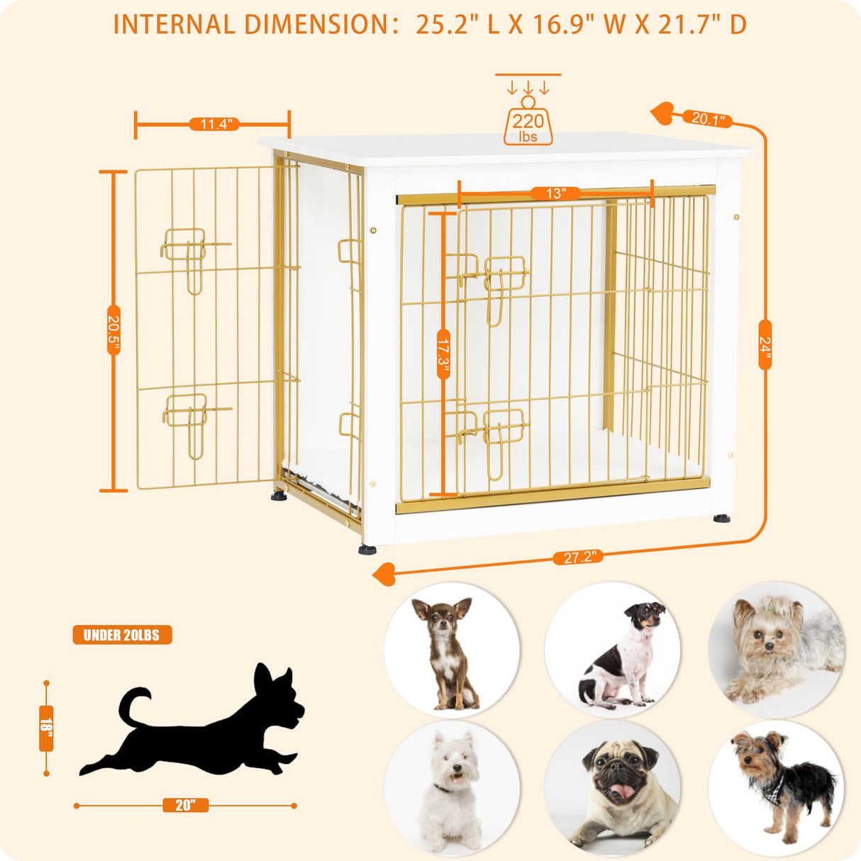 DWANTON Dog Crate Furniture with Cushion, Wooden Dog Crate with Double Doors, Dog Furniture, Dog Kennel Indoor for Small/Medium/Large Dog，End Table, Small, 27.2" L, White Dwanton