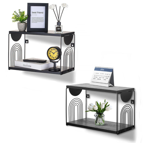 Walasis Black Nightstand Set of 2 - Floating Bedside Shelf Wood Wall Mounted Table Modern Hanging Night Stand Shelves Metal Walasis