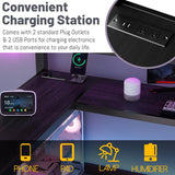 Duxelifin Queen Size Loft Bedwith Desk, Heavy-Duty Metal Loft Beds with Stairs & LED Lights, High Lofted Bed with Charging Station and Wardrobe, Gaming Loft Tall Bed for Boys Girls and Teens (Black) Duxelifin