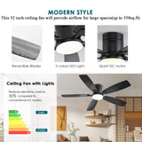 Ayaoty Ceiling Fans with Lights, 52 inch Low Profile Ceiling Fan with Light and Remote Control, Flush Mount, Reversible Motor, Dimmable, Noiseless, Black Ceiling Fan for Bedroom, Indoor/Outdoor Use Ayaoty