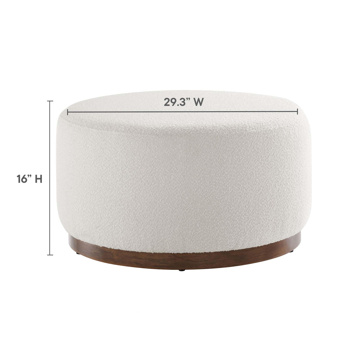 Modway Tilden 29 Inch Round Boucle Upholstered Ottoman in Cloud Walnut - Round Ottoman Coffee Table for Living Room - Large Ottoman Foot Rest with Rubberwood Plinth Base Modway