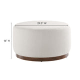 Modway Tilden 29 Inch Round Boucle Upholstered Ottoman in Cloud Walnut - Round Ottoman Coffee Table for Living Room - Large Ottoman Foot Rest with Rubberwood Plinth Base Modway