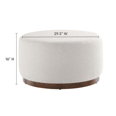 Modway Tilden 29 Inch Round Boucle Upholstered Ottoman in Cloud Walnut - Round Ottoman Coffee Table for Living Room - Large Ottoman Foot Rest with Rubberwood Plinth Base Modway