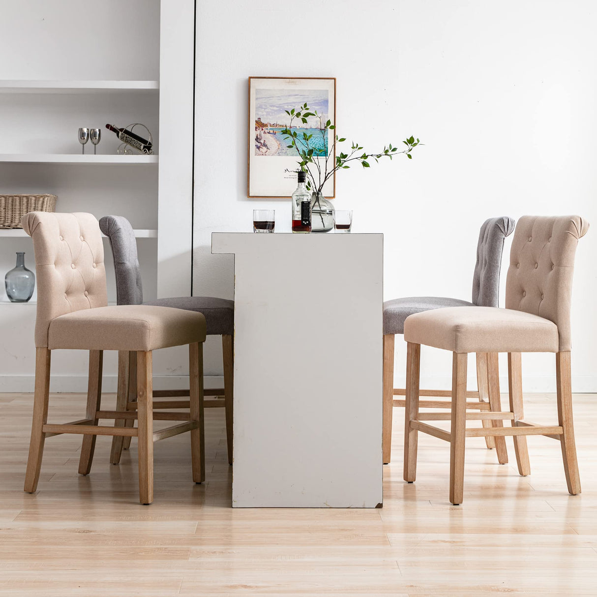 GOTMINSI 26" Bar Stools Set of 2 for Kitchen Island Upholstered Counter Height Bar Stools with Button Tufted Decoration Barstools Home Kitchen Island GOTMINSI