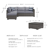 Signature Design by Ashley Petal Road Casual Weather Resistant Cushioned Outdoor Loveseat Sectional/Ottoman/Table Set with 2 Throw Pillows, Set of 4, Gray Signature Design by Ashley