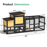 TIMHAKA 80'' Chicken Coop with Nesting Box, Outdoor Duck Coop, Chicken House for Outside, Wooden Chicken Coops with Run & Waterproof Asphalt Roof, Wheels, Removable Tray and Hanging Chicken Feeder TIMHAKA