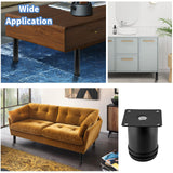 Kyuionty Set of 4 Stainless Steel Furniture Legs 2 Inch, Adjustable Round Cabinet Legs 2" Dia Kitchen Feet, Metal Replacement Legs for Cabinet Sofa Couch Shelves Table (Black) Kyuionty