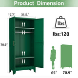 71" H Metal Armoire Wardrobe Closet, Adjustable Shelve, Clothes Drying Pole, Steel Wardrobe Cabinet for Bedroom (Green) Ckzbx
