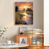 Framed Paint by Numbers Kit for Adults Beginner, Countryside Sunset Adult Paint by Number Kits on Canvas, Riverside Cabin Oil Painting by Numbers for Home Decor Gift 16” W x 20”L Fountor