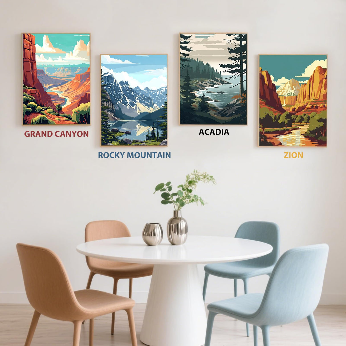 4 Pack National Park Paint by Numbers Kit for Adults with Wooden Frame, Landscape Paint by Numbers for Adults, National Park Adult Paint by Numbers Kit with Wooden Easel for Home Decor Gift 8x12 Inch xcemhil