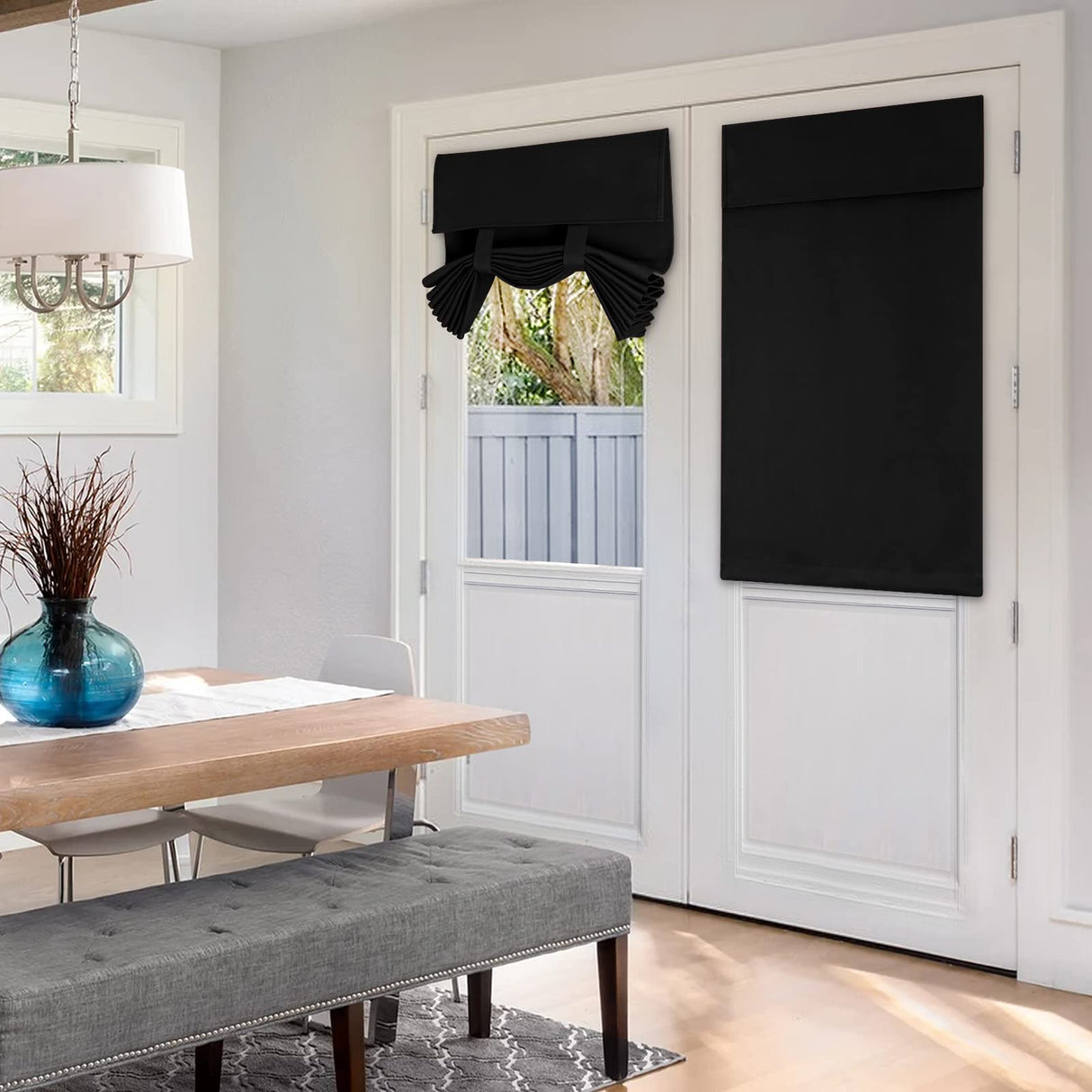 HOMEIDEAS Blackout French Privacy Door Curtains for Door Window,Curtains for Glass, Thermal Insulated Tie Up Shade Window Covering for Bedroom, Black, W26 X L40 Inch, 1 Panel HOMEIDEAS