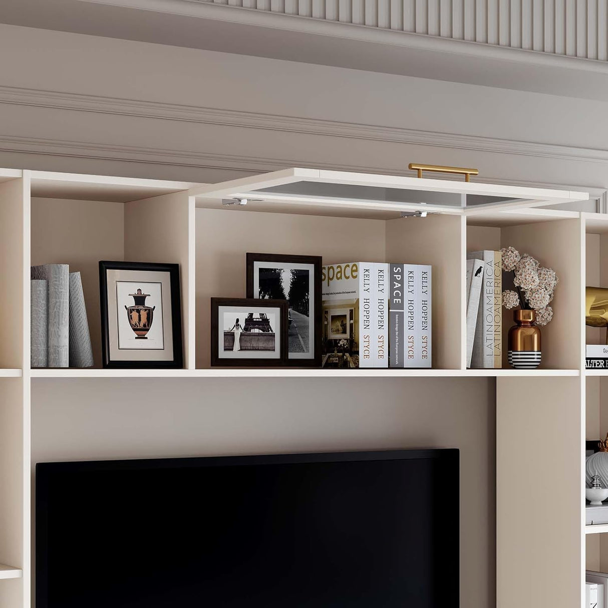 Entertainment Wall Unit: 4-Piece TV Stand with Bookshelves & Storage, Media Center for Living Room, Up to 70" TVs, White Bobve