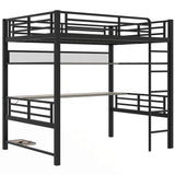 Harper & Bright Designs Full Size Metal Loft Bunk Bed Frame with Desk, Storage Shelf and LED Lights, Heavy-Duty Steel Full Loft Bedframe for Adults Kids Teens, Black Harper & Bright Designs