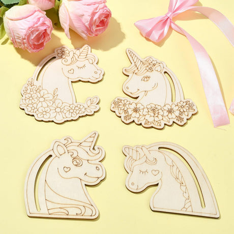 UR URLIFEHALL 24 Pcs Unfinished Wood Unicorn Cutouts Wood Frame Embellishments for Tag Decoupage DIY Scrapbooking Card Making Painting Crafts UR URLIFEHALL