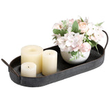 Hipiwe Oval Galvanized Metal Iron Tray with Handle, Industrial Style Storage Serving Tray Farmhouse Rustic Decorative Coffee Table Centerpiece for Home Decor Hipiwe
