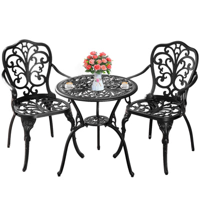Withniture 3 Piece Patio Bistro Set Cast Aluminum Bistro Table and Chairs Set of 2 with Umbrella Hole,All Weather Metal Bistro Table Set,Outdoor Patio Furniture Set for Garden(Butterfly Black)