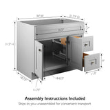 Design House 587097 Bath Unassembled Modern 2-Door 2-Drawer Bathroom Shaker Vanity Cabinet Only, 36 x 21,Grey Design House