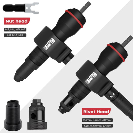 Beaspire Cordless Drill Electric Rivet Gun Adapter, 2-in-1 Rivet Nut Adapter Kit with 7 Metric Mandrels, and 6 Sizes of Rivet Heads, 65Pcs Assorted Rivet Nuts, Carrying Case Beaspire