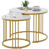 Garden 4 you Coffee Table Faux Marble Nesting Table for Small Place 2 Sets Modern Furniture Living Room Sets End Side Table Night Stand for Bed Room Dining Room (White & Gold) Garden 4 you