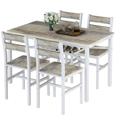 Hooseng Dining Table Set for 4, Wood Kitchen Table Chairs Set with Storage, Farmhouse 5 Piece Dining Room Table Set, Space-Saving Dinette Set for Breakfast Nook, Apartment