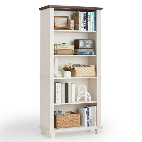 SAVOR LIFE 70" Tall White Bookshelf,5 Tier Wood Book Shelf with Adjustable Shelves & Wood Legs,Free Standing Farmhouse Bookcase with Open Display Storage,Vintage Kids Bookshelves for Nursery,Bedroom SAVOR LIFE