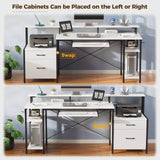 Rolanstar Computer Desk 59" with File Drawer, Gaming Desk with LED Light & Power Outlets, Home Office Desk with File Cabinet & Storage Shelves, with Monitor Stand & Keyboard Tray, White Rolanstar