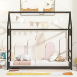 Kuurfuurdo Twin House Bed with Canopy, Montessori Floor Bed Frame Metal Platform Tent Bed for Bedroom Playroom, Black kuurfuurdo