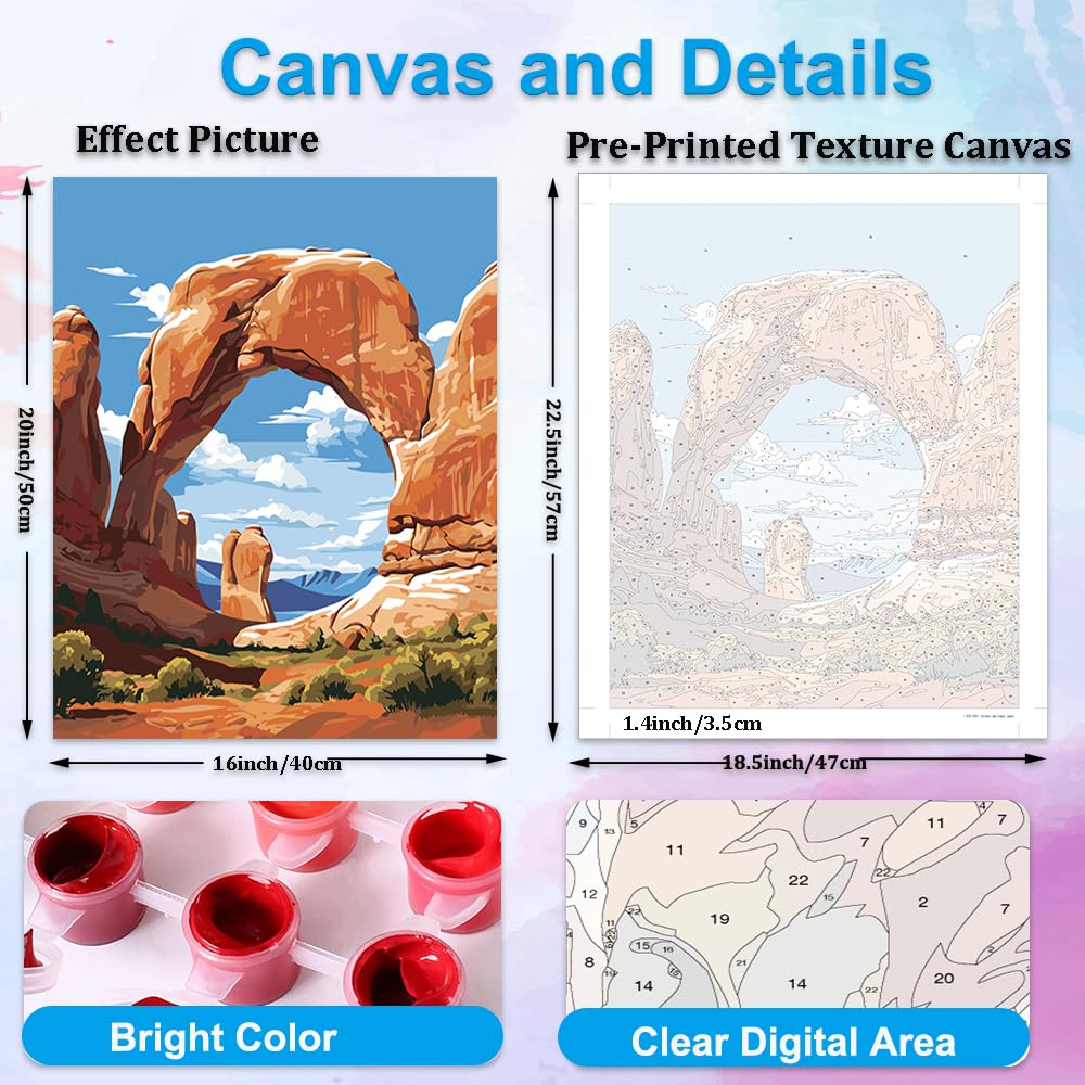 Artunion Arches National Park Paint by Numbers Kit for Adults, Nature Landscape Paint by Number Kits,DIY Acrylic Painting Paint by Number Kits on Canvas Arts Craft for Home Wall Decor 16x20 Inch Artunion