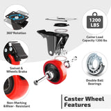 Nefish 2 Inch Casters Wheels (8 Pack), Heavy Duty Top Plate Caster Wheels with Brake 1200 Lbs, 360 Degree Durable Locking Furniture Swivel Castors, No Noise Polyurethane Wheels for Cabinet, Furniture Nefish